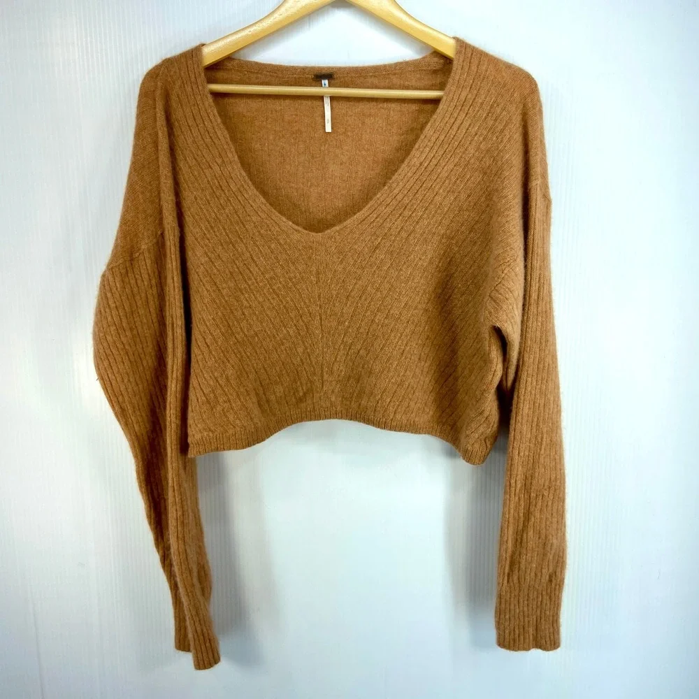 Free People Elias Cashmere Long Sleeve V‎ Neck Sweater Cinnamon Womens Small
